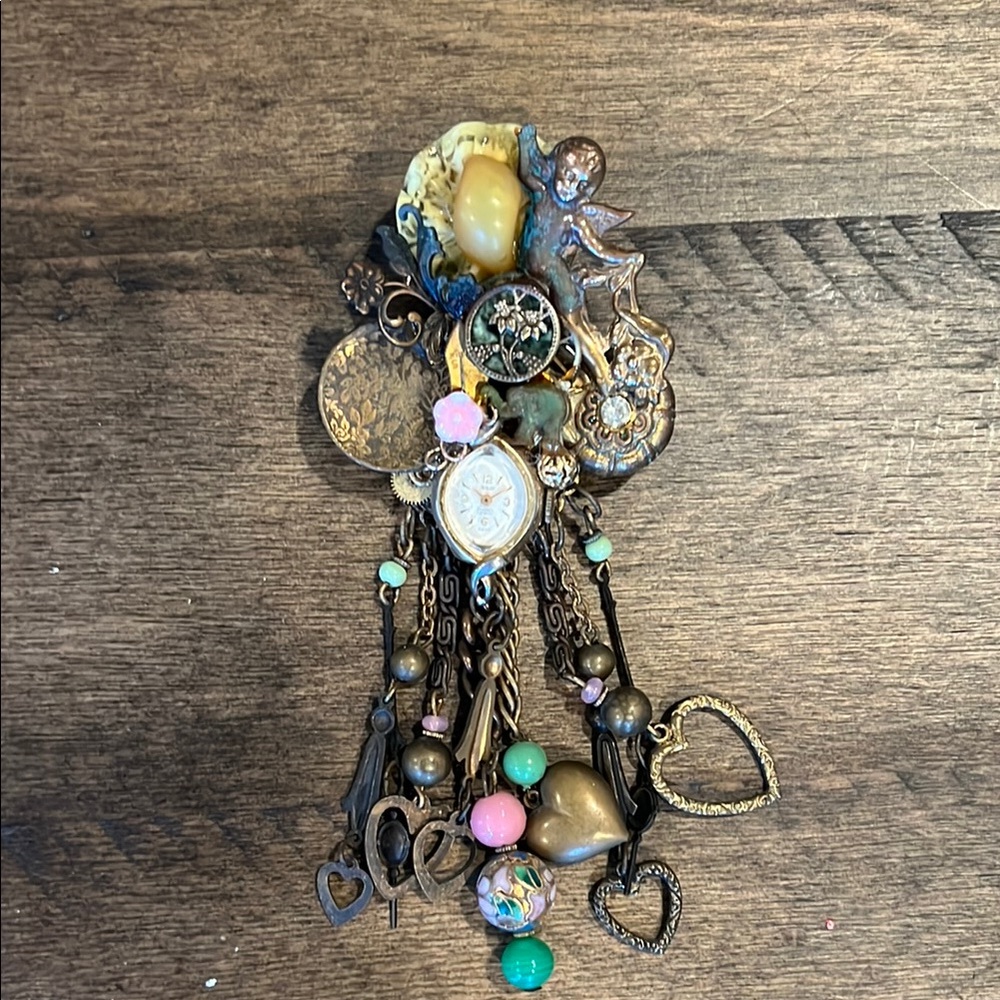 Vintage Style Brooch/Bolo Necklace with Charms